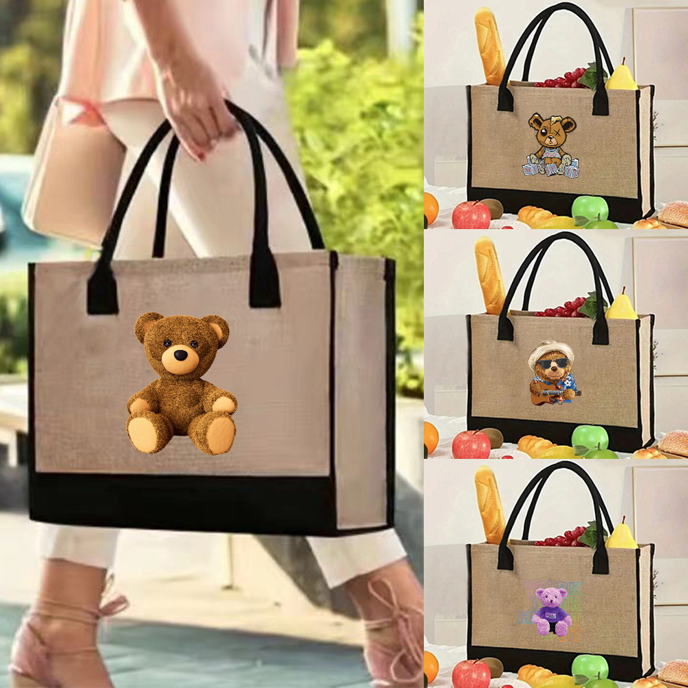Women Bags Jute - Tote çanta Vintage jüt alışveriş torbaları