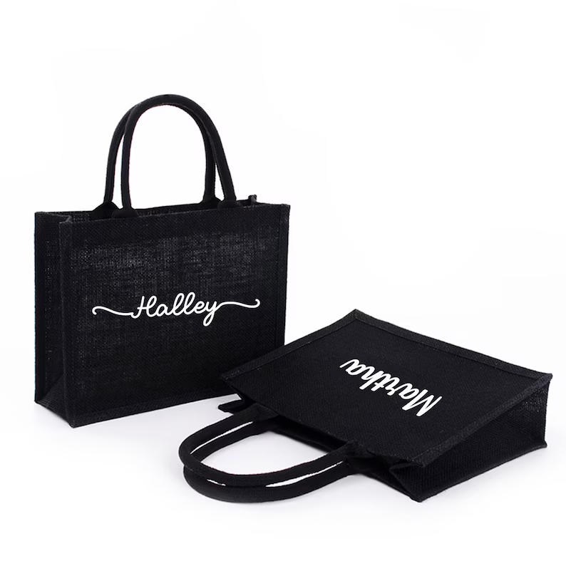 Women Bags Jute - Kişiselleştirilmiş Siyah Çuval Bezi Bez Çantalar